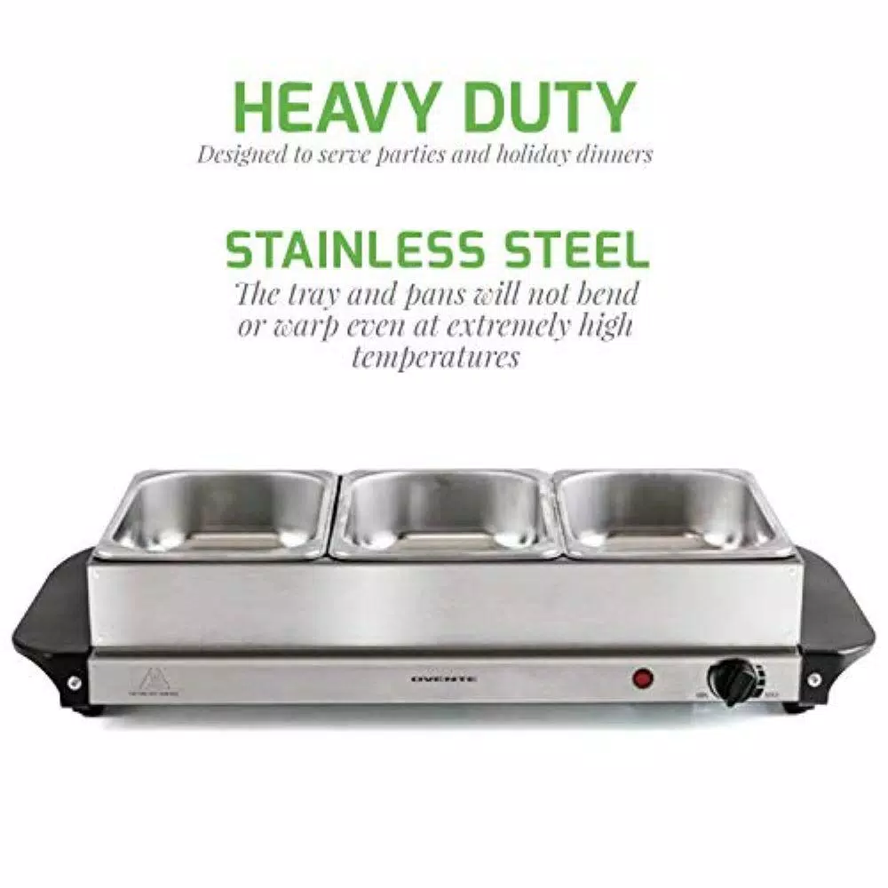 Ovente 1.5 Qt. Stainless Steel Electric Buffet Server Warming Tray with Adjustable Temperature Control