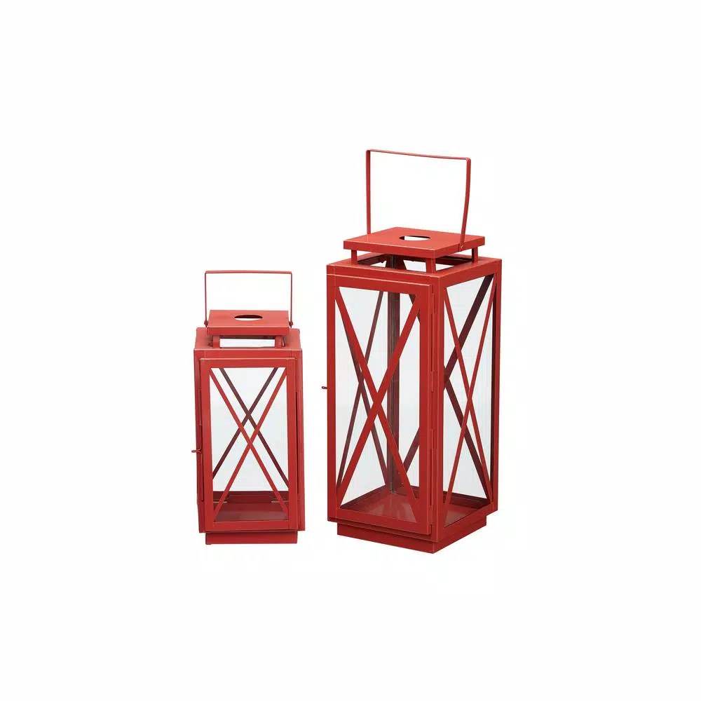 Home Decorators Collection Chili Red Metal & Glass Lanterns, Set of 2