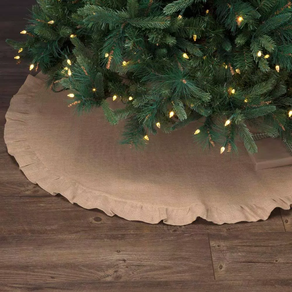 VHC Brands 48 in. Jute Burlap Natural Tan Rustic Holiday Tree Skirt with Flannel Lining