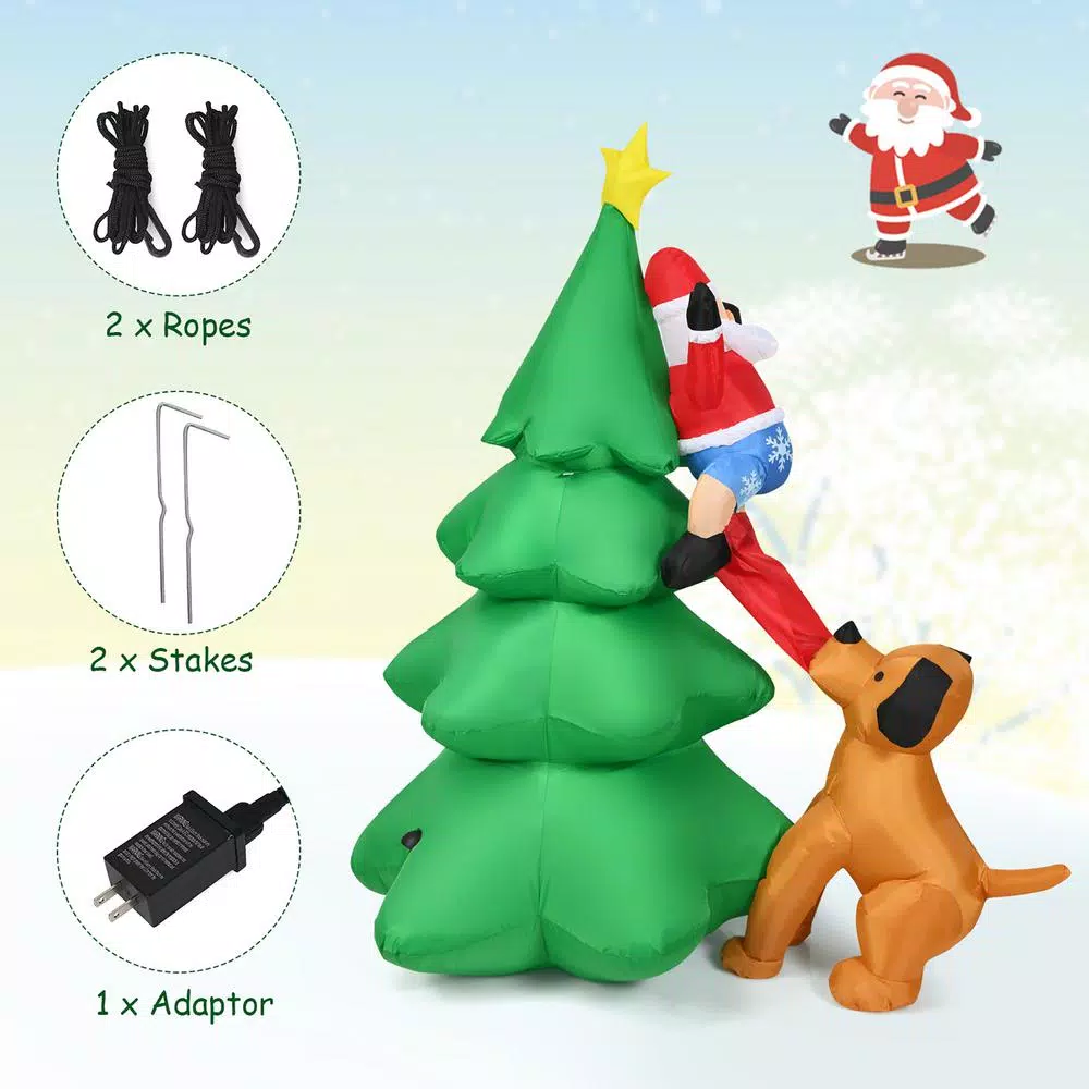 Costway 6.5 ft. Pre-lit LED Inflatable Christmas Tree with Santa and Dog Decorations