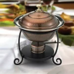 Old Dutch 1 Qt. Round Antique Copper Chafing Dish with Black Iron Stand thumbnail 4