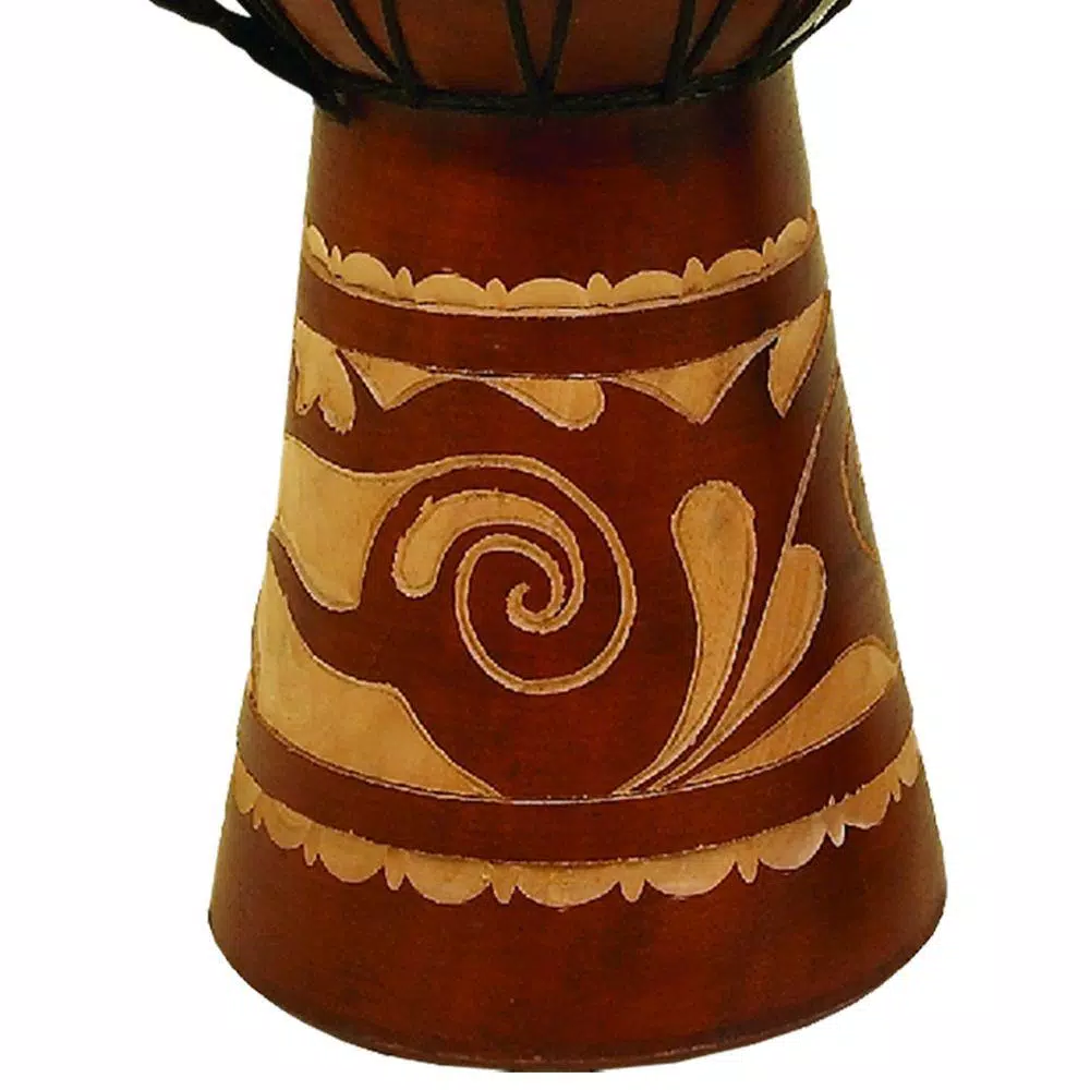 Benzara Toca Wood and Leather Brown Djembe Drum Decorative Musical Instrument