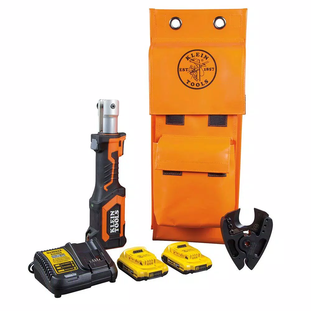 Klein Tools Battery-Operated Cu/Al Cable Cutter with Two 2 Ah Batteries, Charger, and Bag