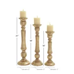 LITTON LANE Golden Mango Wood Candle Holder Set, Set of 3, Distressed Gold Finish thumbnail 8