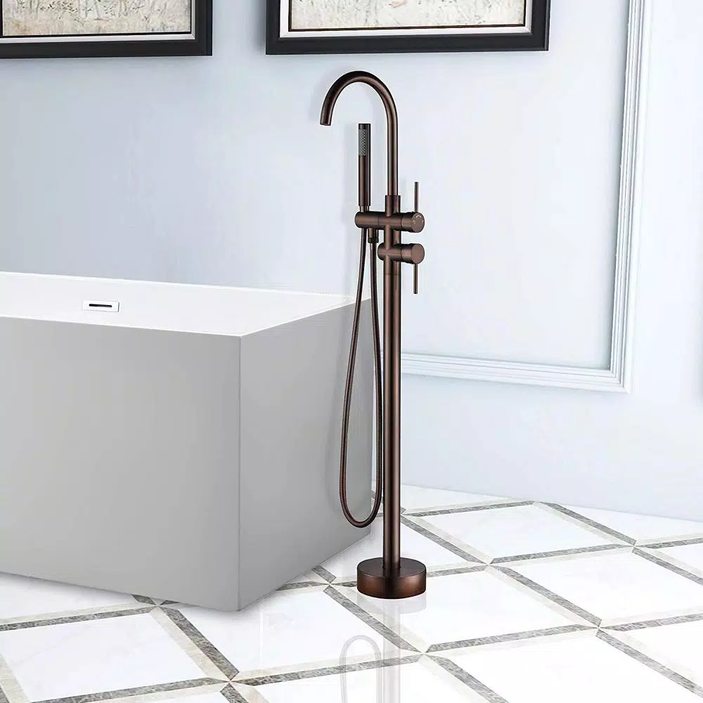 Vanity Art 46 in. Freestanding Single Handle Claw Foot Tub Faucet with Hand Shower, Oil Rubbed Bronze