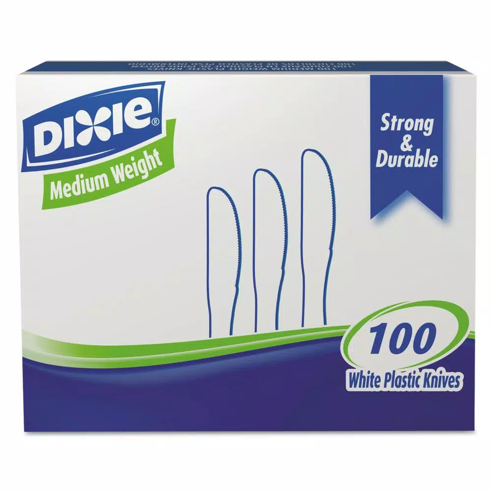 DIXIE White Polystyrene Medium Weight Disposable Knives, 1000 Count Case