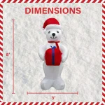 Fraser Hill Farm 8 ft. Pre-Lit Plush Polar Bear Christmas Inflatable Decoration thumbnail 2