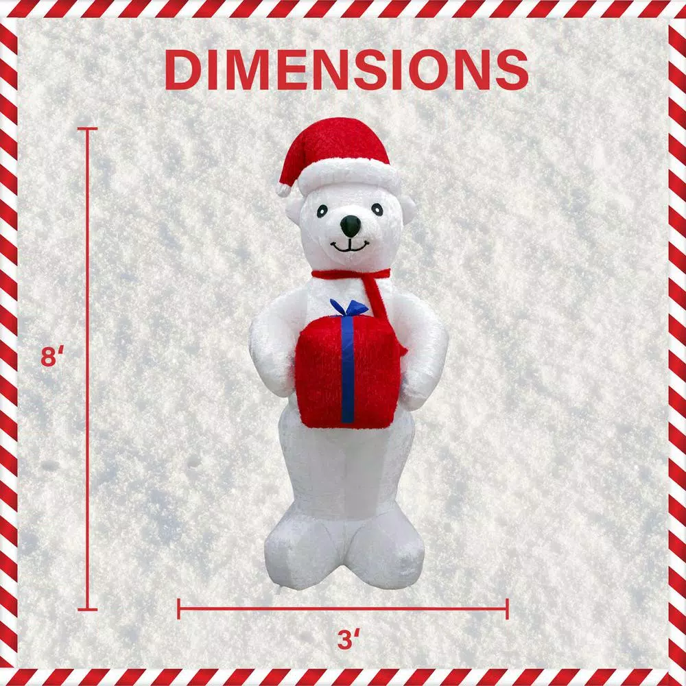 Fraser Hill Farm 8 ft. Pre-Lit Plush Polar Bear Christmas Inflatable Decoration