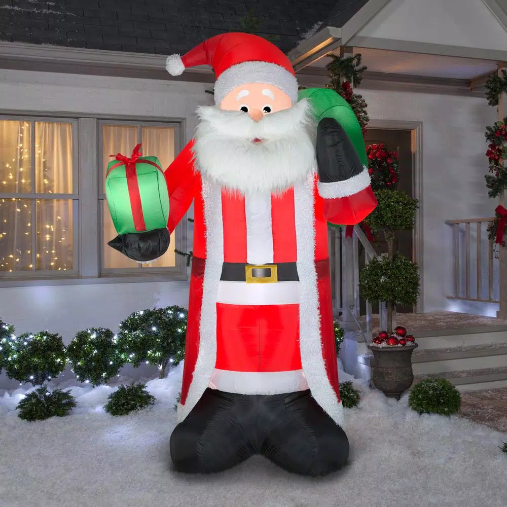 Gemmy 8 ft. Tall Airblown Inflatable Santa with Fuzzy Plush Fabric and LED Lights