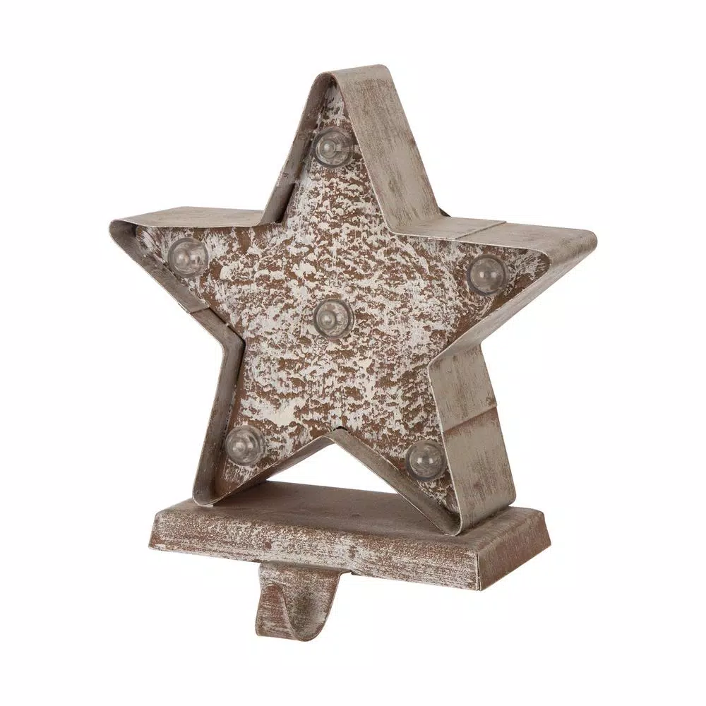 Glitzhome 7.5 in. Marquee LED Lighted Star Christmas Stocking Holder, Gold