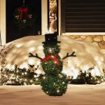 ProductWorks 28 in. Pre-lit Faux Boxwood Topiary Snowman Sculpture with 40 LED Lights thumbnail 2