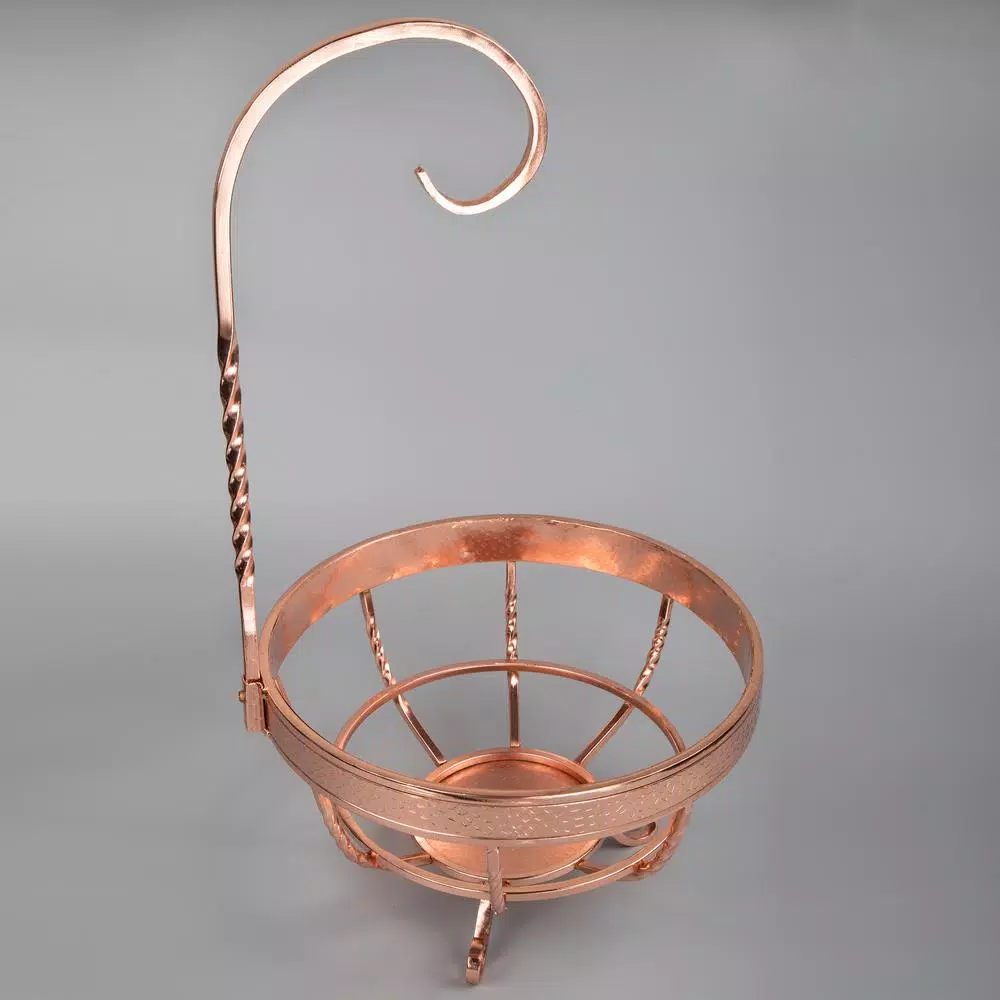 Creative Home Deluxe Copper Plated Wrought Iron Fruit Basket with Removable Banana and Grape Hanger