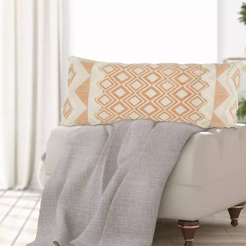 LR Home 36 x 14 in. Orange and Cream Tufted Geometric Cotton Throw Pillow