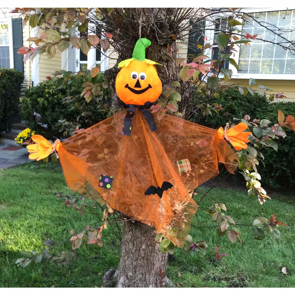 Worth Imports 40 in. Halloween Hanging Organza Pumpkin Jack-O-Lantern Decor (Set of 2)