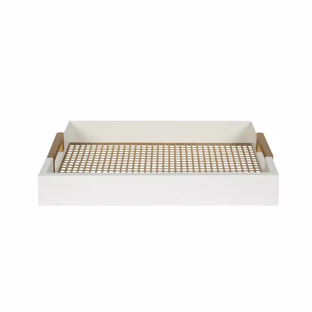 Kate and Laurel Hanneli White and Gold Decorative Tray Set of 2, Wood and Perforated Metal