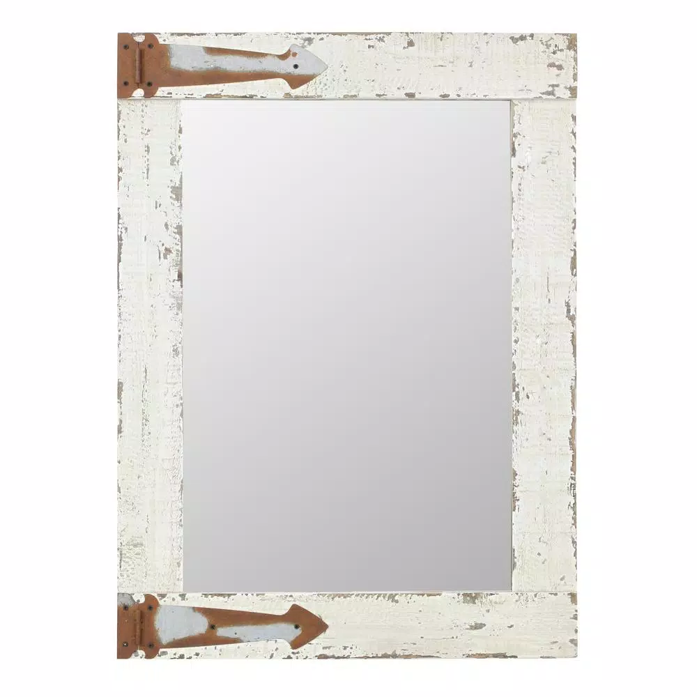 Aspire Home Accents Pueblo Distressed White Wood Frame Accent Mirror with Rustic Arrow Hinges and Hooks