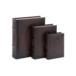 LITTON LANE Vintage Rectangular Wood and Faux Leather Flourished Book Boxes, Set of 3 thumbnail 2