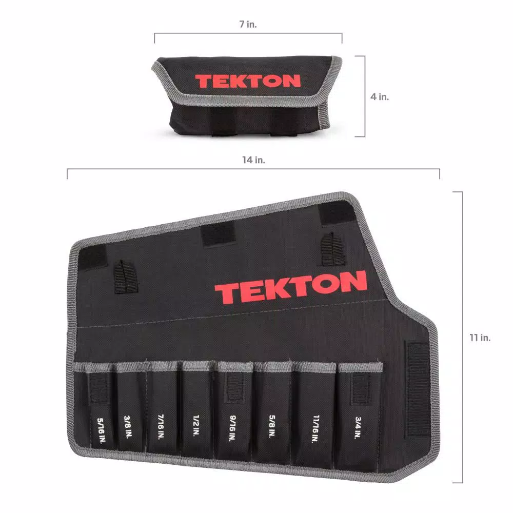 TEKTON 8-Tool Stubby Combination Wrench Roll-Up Pouch, 5/16 in. to 3/4 in.