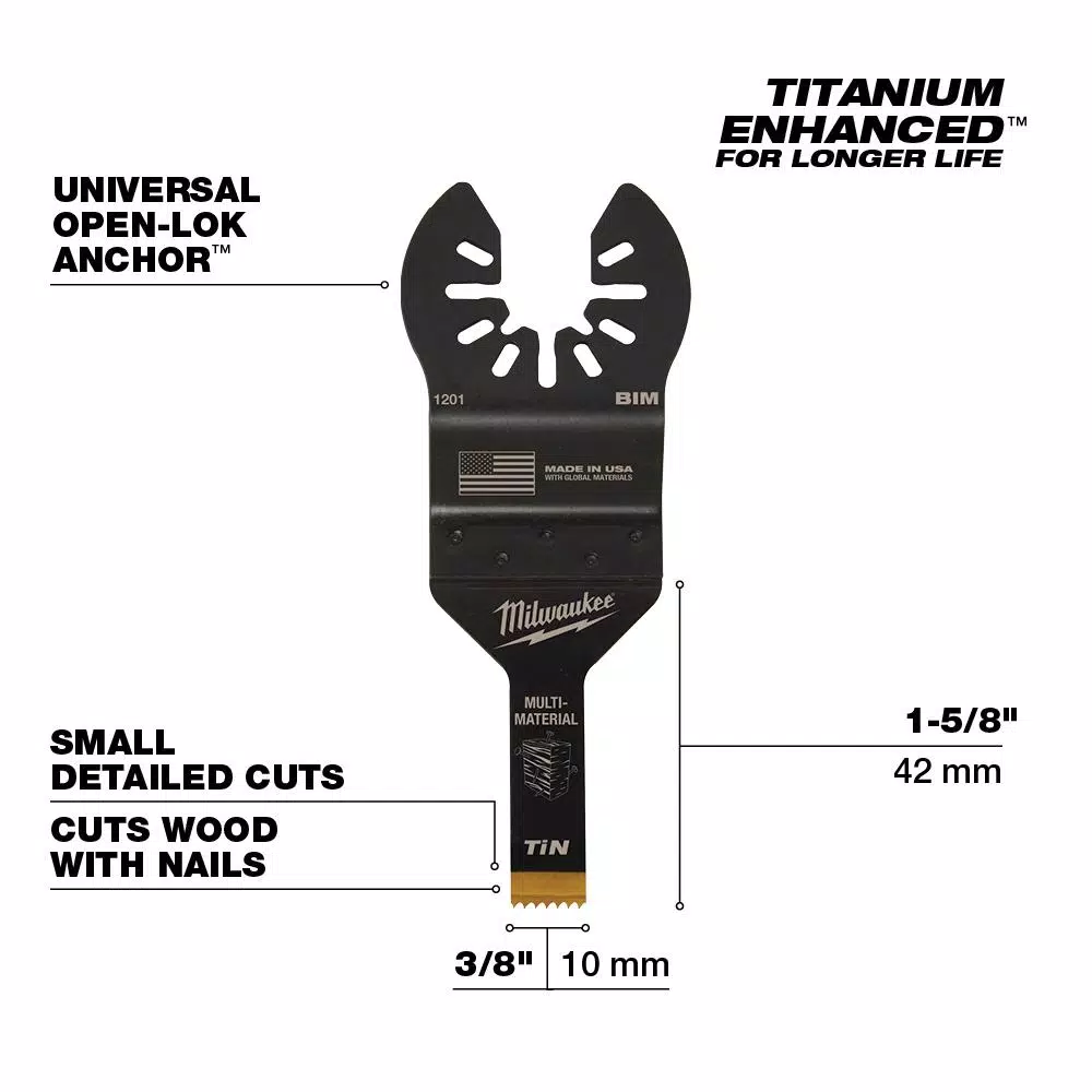 Milwaukee OPEN-LOK 3/8 in. Titanium Bi-Metal Universal Oscillating Multi-Tool Blade