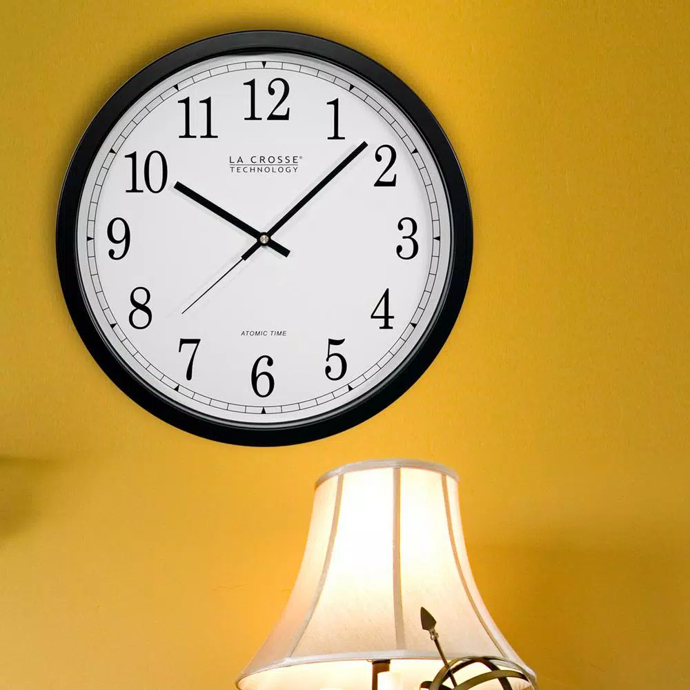 La Crosse Technology 14 in. Atomic Radio Controlled Analog Black Wall Clock