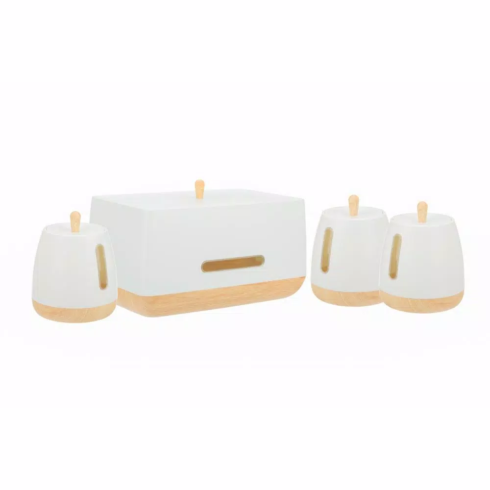 Jiallo European Collection 4-Piece Plastic Kitchen Canister and Bread Box Set, White