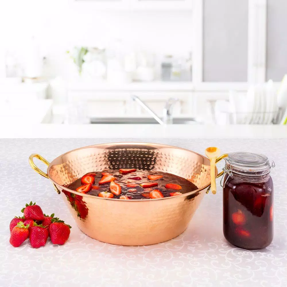 Old Dutch Solid Copper Hammered Preserve Pan, 10 Qt. Round Jam and Jelly Cooking Pot