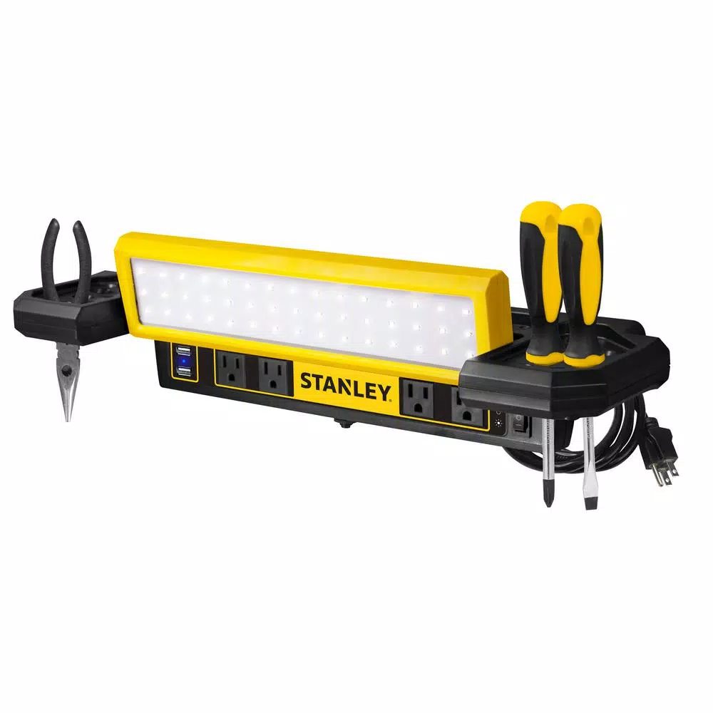 STANLEY PSL1000S 1000 Lumen LED Work Bench Shop Light with 4 AC Outlets and Dual USB Ports