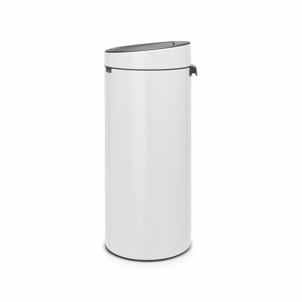 Brabantia 8 Gallon Touch Top Trash Can in White - Round Steel Kitchen Waste Bin