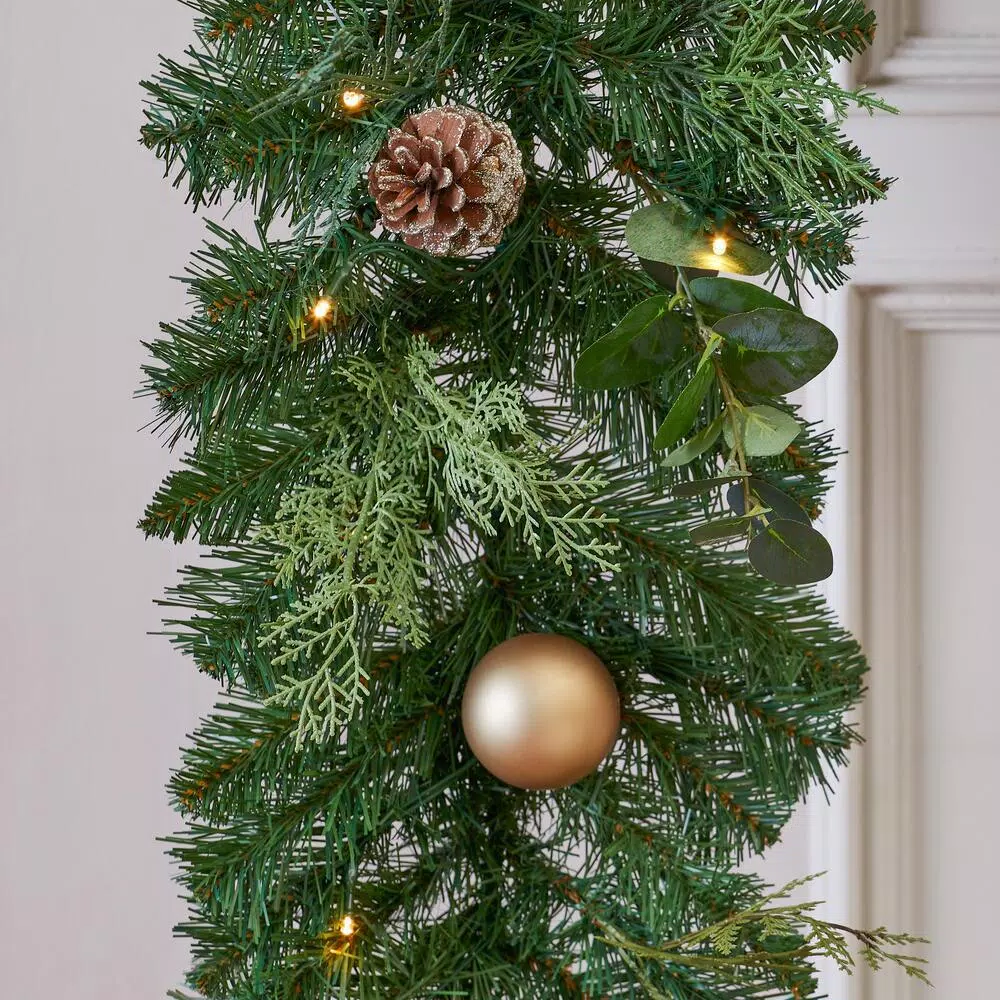 Home Accents Holiday 9 ft. St. Germain Pre-Lit Mixed Pine LED Christmas Garland with Ornaments & Pine Cones