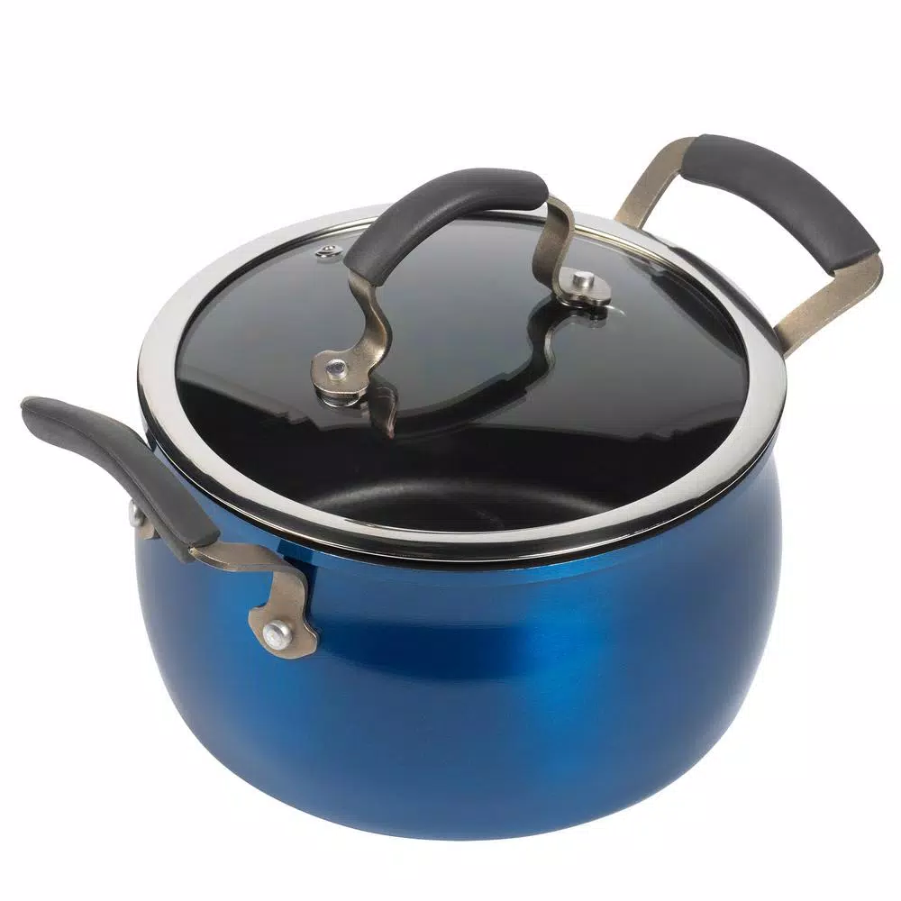 Epicurious 4 Qt. Hard-Anodized Aluminum Nonstick Soup Pot with Glass Lid, Blue