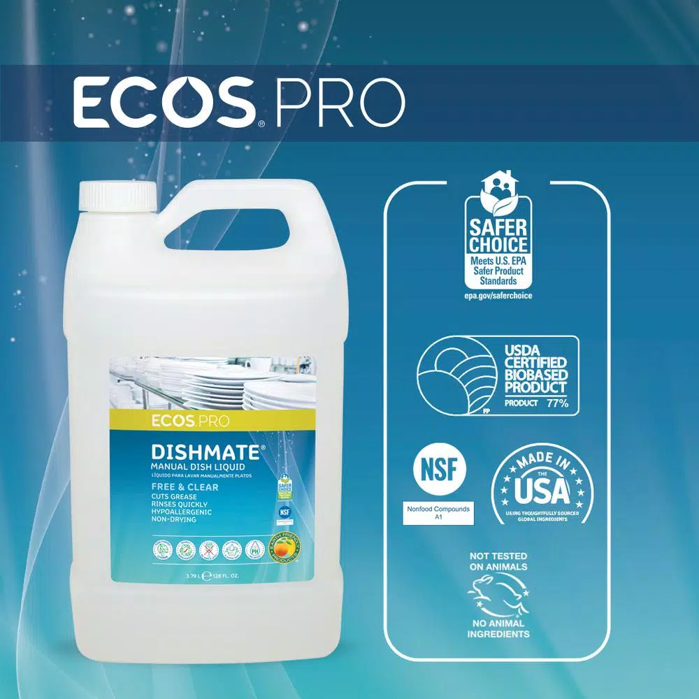 ECOS Pro Dishmate Free and Clear Manual Dishwashing Liquid, 128 oz.
