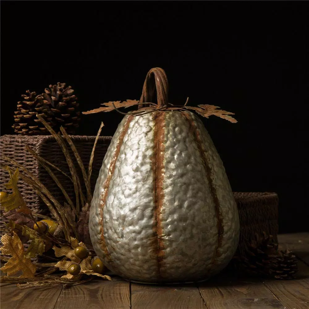 Glitzhome 14 in. Galvanized Metal Tall Pumpkin - Rustic Fall & Harvest Decor