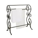 Kings Brand Furniture Antique Bronze 3-Bar Freestanding Towel Rack with Scroll Design thumbnail 3