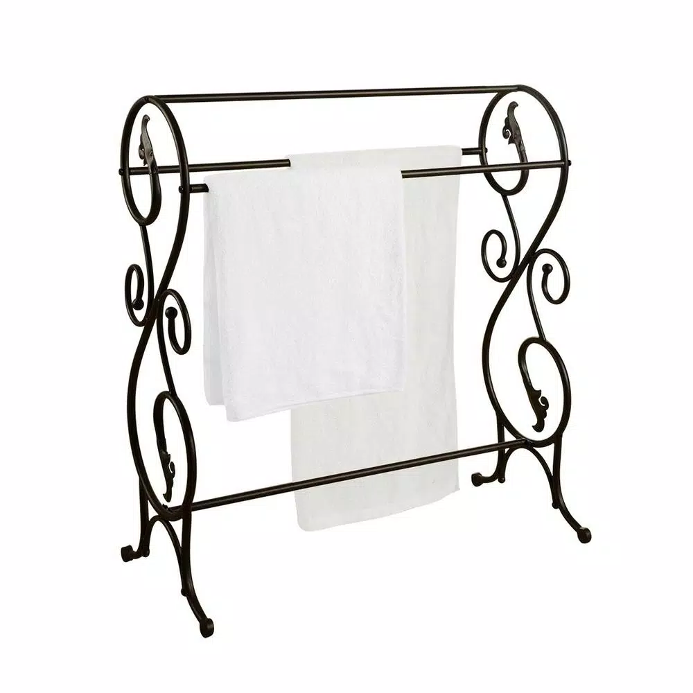 Kings Brand Furniture Antique Bronze 3-Bar Freestanding Towel Rack with Scroll Design