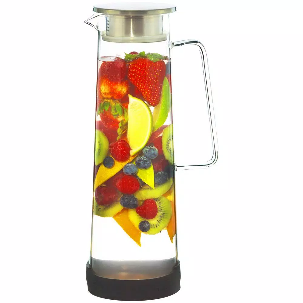 GROSCHE Bali 50 oz. Clear Borosilicate Glass Water Infusion Pitcher with Stainless Steel Lid