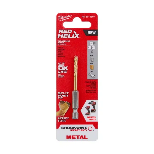 Milwaukee SHOCKWAVE 5/32 in. Titanium Drill Bit with Red Helix, 1/4 in. Hex Shank