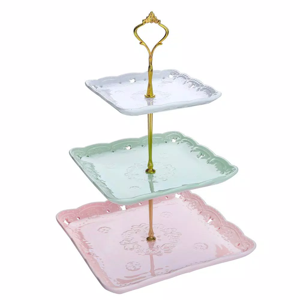 MALACASA 3-Tiered Square Porcelain Cupcake Tower Stand - Assorted Colors Dessert Serving Tray