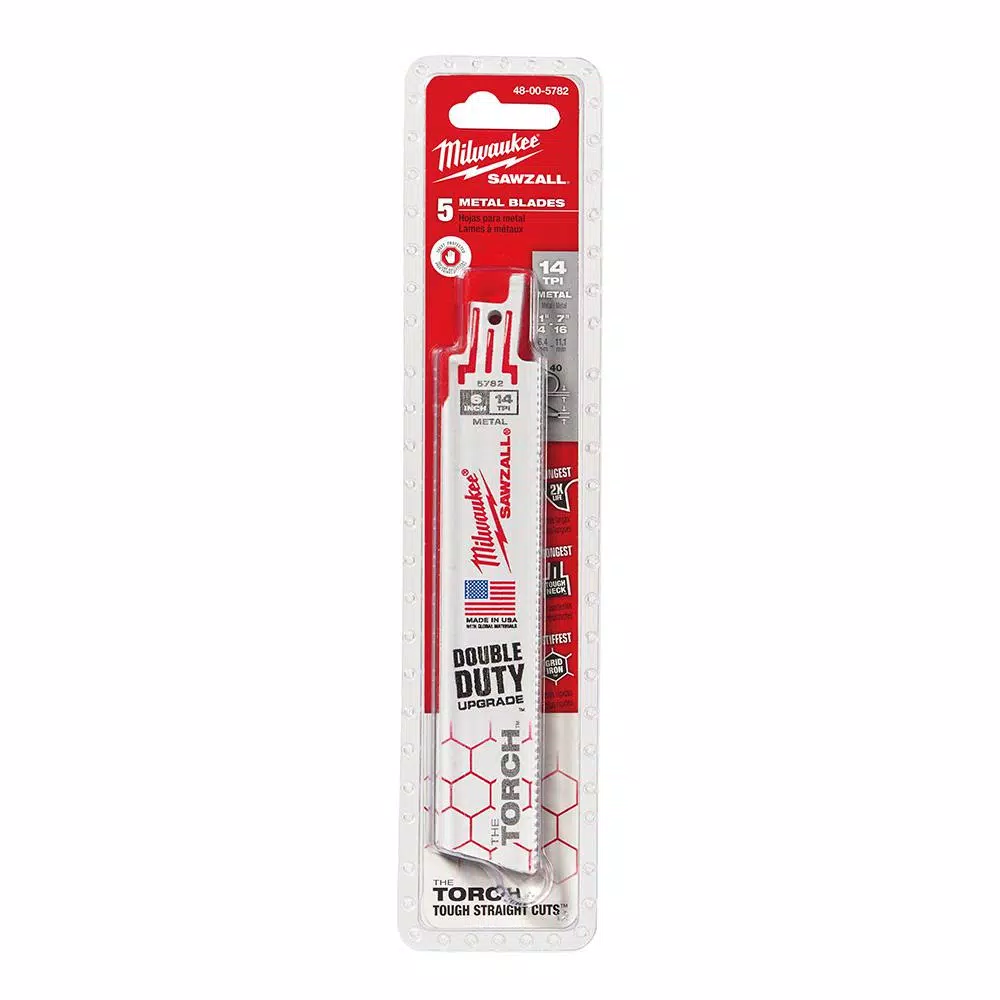 Milwaukee TORCH 6 in. 14 TPI Metal Cutting Reciprocating Saw Blades, Bi-Metal, 5-Pack