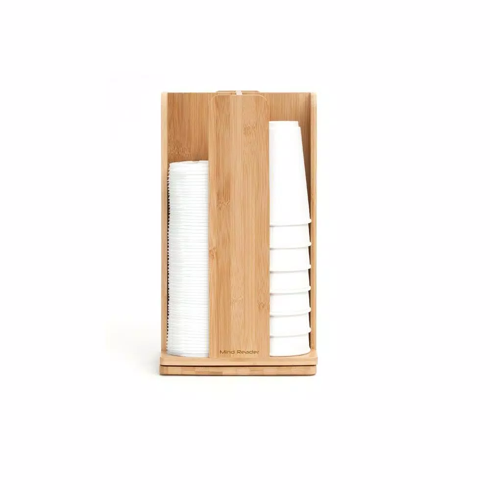 Mind Reader Bamboo 360° Rotating Cup and Lid Holder, 4-Compartment Organizer