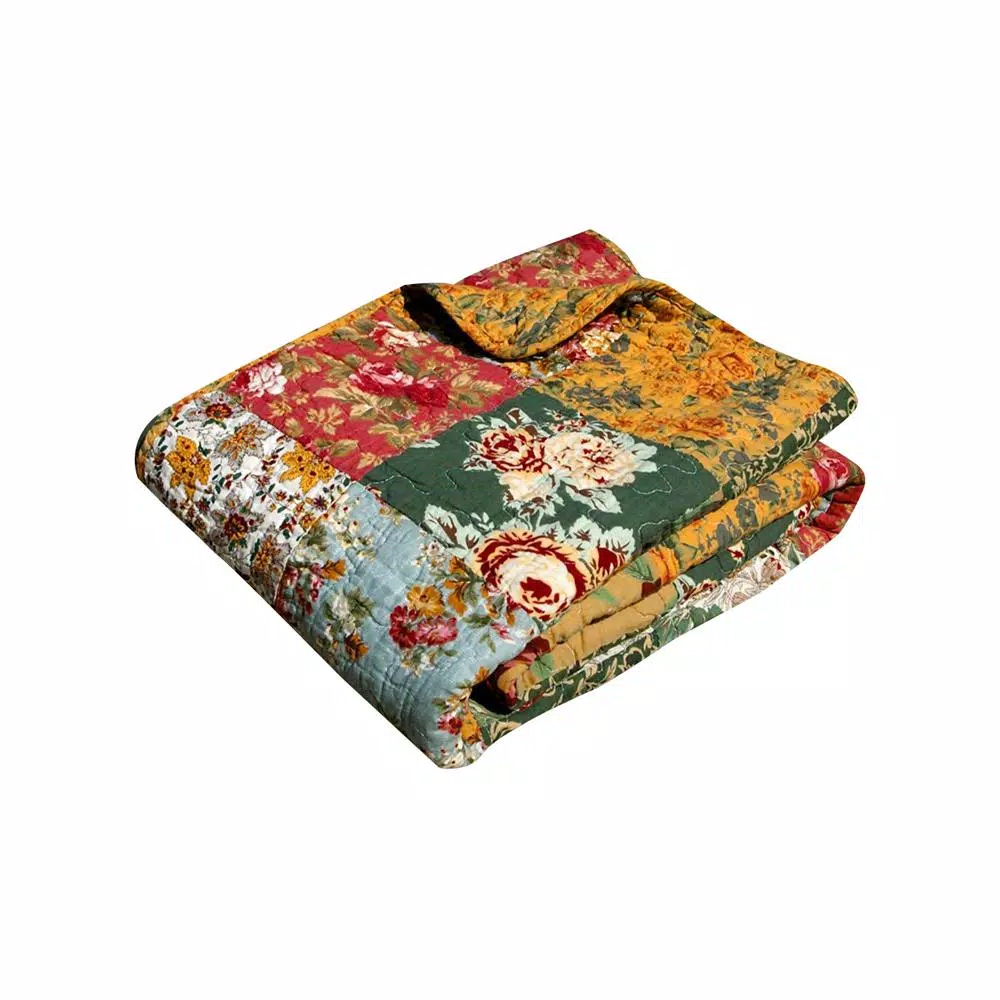 Greenland Home Fashions Antique Chic Multicolored Floral & Paisley Quilted Cotton Throw Blanket, 50 x 60 in.