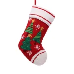 Glitzhome 19 in. Handmade Hooked Christmas Tree Stocking - Red, White, and Green thumbnail 1