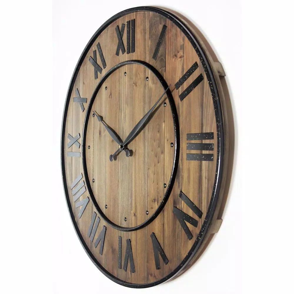 Infinity Instruments Wine Barrel 24 in. Wood and Steel Round Wall Clock
