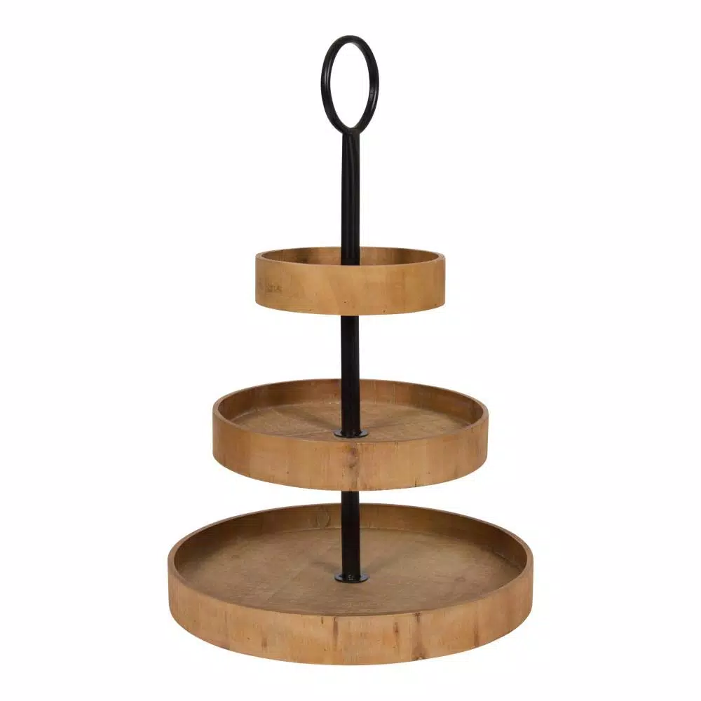 Kate and Laurel Woodmont Rustic Brown 3-Tiered Solid Wood Decorative Tray, Farmhouse Style