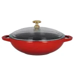 Chasseur 7 in. Red Enameled Cast Iron Mini Wok with Glass Lid thumbnail 1