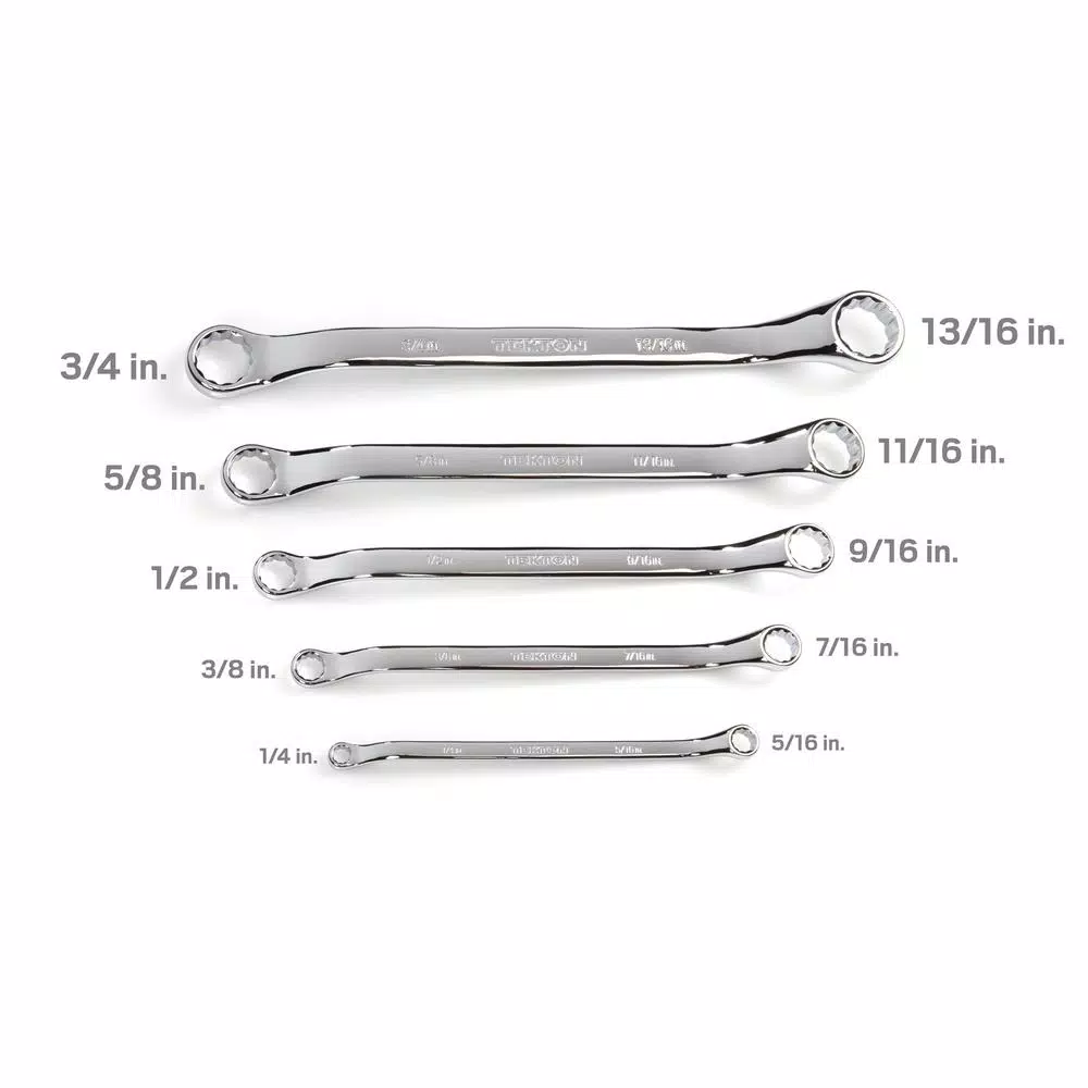 TEKTON 5-Piece 45° Offset Box End Wrench Set, SAE, with Roll-Up Pouch
