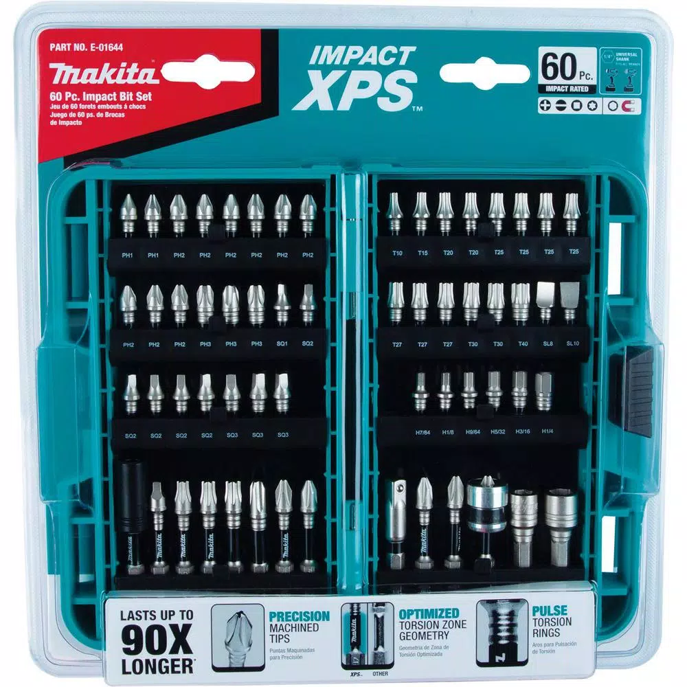 Makita ImpactXPS 60-Piece Impact Rated Bit Set, Hex Shank Alloy Steel Screwdriver Bits