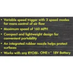 RYOBI 18V ONE+ Cordless Compact Workshop Blower Kit with 2.0 Ah Battery and Charger thumbnail 10