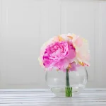 Pure Garden 7.5 in. Pink Peony Floral Arrangement in Glass Vase thumbnail 2