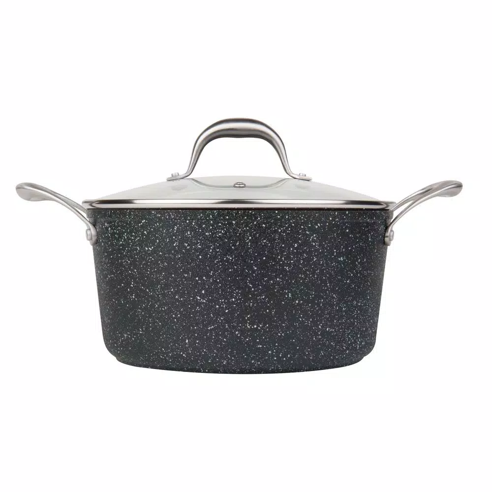 masterpan Granite Ultra 5 qt. Cast Aluminum Nonstick Stock Pot with Glass Lid, Black Marble
