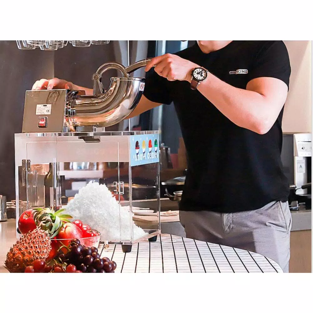 VIVOHOME Commercial Snow Cone Machine, 440lbs/hr Dual Blade Stainless Steel Ice Crusher with Acrylic Box